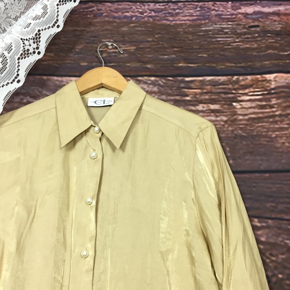 Vintage Avant garde gold iridescent pearl button top size 10 dark academia - Picture 3 of 8